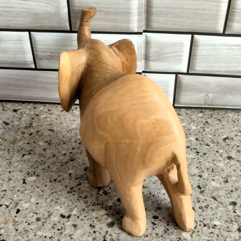 Vintage Hand Carved Solid Wood Elephant Statue - Picture 5 of 6